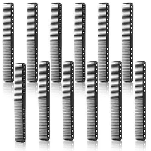 Juego de 12 peines de fibra de carbono – Peines de estilista resistentes al calor para hombres y mujeres – Dientes medianos y finos para cortes de