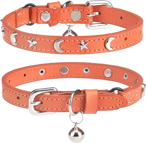 Miniatura 22 de Collares de cuero DILLYBUD para gatos macho y hembra con campana y cinturón elástico de seguridad, collar ajustable con hebilla de seguridad