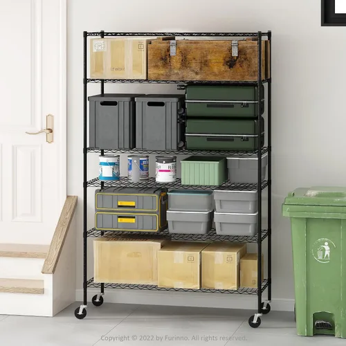Miniatura 11 de Furinno Wayar - Carrito de almacenamiento de metal de 4 niveles con ruedas, 36 x 14 x 58 pulgadas, acero inoxidable