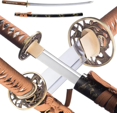 Miniatura 13 de Katana afilada hecha a mano, arcilla tradicional de acero templado 1060/9260/T10, espada Katana real de espiga completa, auténtica espada samurái