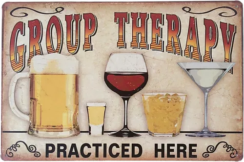 Cerveza Alcohol Beber Terapia Grupo Practiced Here Divertido Cartel de Estaño Bar Pub Diner Cafe Decoración de la Pared Decoración del Hogar Placa