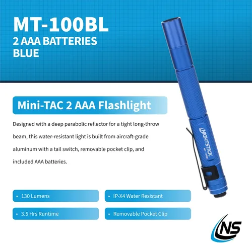 Miniatura 2 de Nightstick MT-100BL Mini-TAC Linterna LED de Metal - 2 AAA, 5.4 in (137 mm), Azul