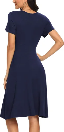Miniatura 3 de Vestido de verano floral para mujer, cuello en V, bohemio, con volantes, manga con volantes, vestido de lunares suizos, con cinturón, acampanado