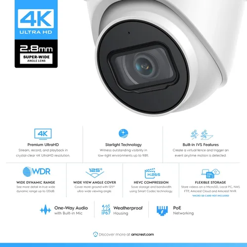 Miniatura 6 de Sistema de Cámara de Seguridad 4K POE Amcrest con NVR PoE 4K de 8 Canales (4) x Cámaras IP POE de 8 Megapíxeles de Torreta (3840x2160) Disco Duro