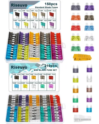 Riseuvo - Juego de 220 fusibles de cuchilla para automóvil, fusibles de automoción, estándar y mini (2A/3A/5A/7.5A/10A/15A/20A/25A/30A/35A),