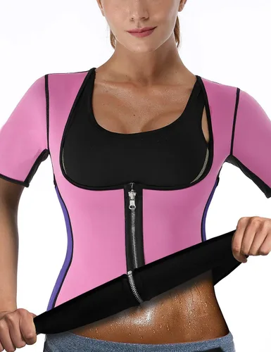 Miniatura 6 de Chaleco de neopreno para mujer, con mangas, para hacer ejercicio, moldeador de cuerpo, camiseta deportiva sin mangas Negro
