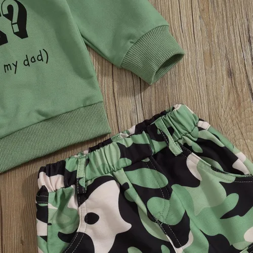 Miniatura 31 de Mandizy Conjunto de ropa de otoño para bebé niña pequeña, sudadera de manga larga con estampado de letras bendecidas, pantalones de camuflaje