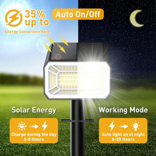 Miniatura 2 de Focos solares para exteriores, impermeables, IP65, [8 paquetes/100 LED/4 modos] 2 en 1, focos solares de paisaje, encendido/apagado automático