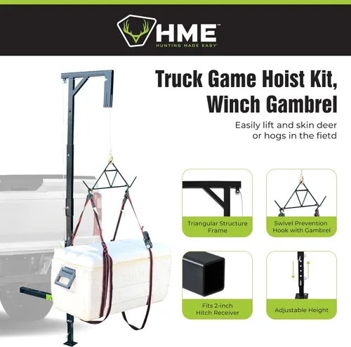 Miniatura 2 de Kit completo de elevador de caza con enganche para camiones HME, con cabrestante y camal, capacidad de 400 libras - Accesorio de limpieza