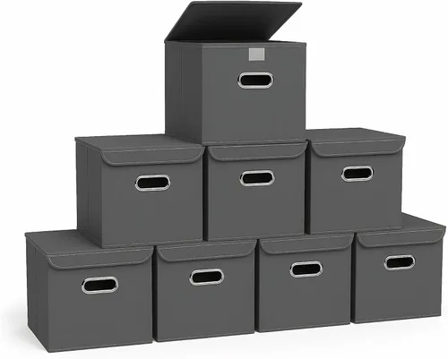 Miniatura 14 de Organizadores de armario de tela con tapas, canastas plegables con asas, cajas de almacenamiento para almacenamiento de ropa, oficina, juguetes