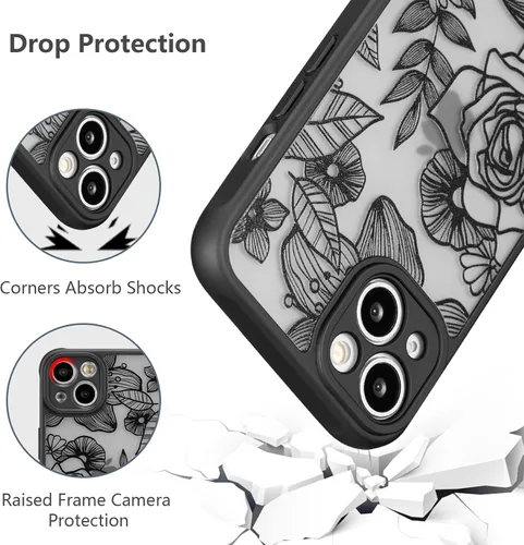 Miniatura 5 de XIZYO Funda para iPhone 13, diseño de rosas florales para mujeres y niñas, patrón estético, delgada, de poliuretano termoplástico, a prueba de Negro