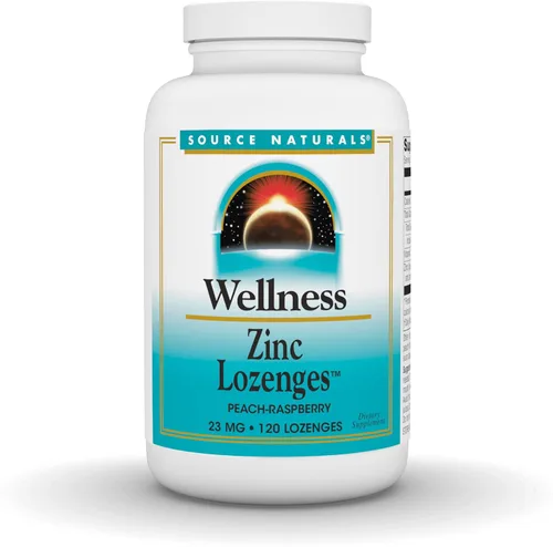Source Naturals Wellness Pastillas de zinc, apoyo inmunológico con sabor a melocotón y frambuesa, 23 mg - 120 pastillas