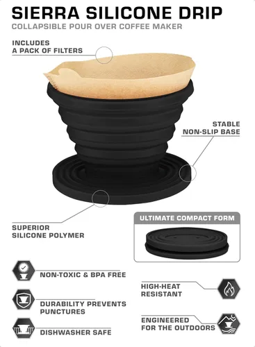 Miniatura 2 de COLETTI Sierra Camping Gotero de Café Pour Over — Gotero de Café Pour Over Plegable — Incluye Paquete de Filtros de Papel [Negro, Paquete de 1]