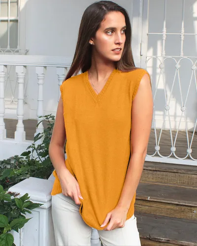 Miniatura 2 de TINKUY PERU - Chaleco de lana de alpaca con cuello en V para mujer, S-4XL