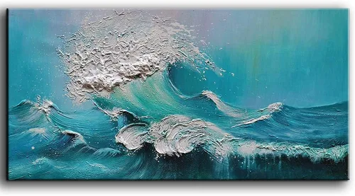 Miniatura 13 de YaSheng Art - Arte abstracto de 24 x 48 pulgadas, pinturas al óleo sobre lienzo, arte abstracto de plata gruesa, arte moderno para decoración