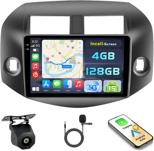 [4+128G] Android 15 Estéreo para automóvil para Toyota RAV4 2007-2012, Hikity 10 pulgadas pantalla táctil en celda RAV4 Radio inalámbrica Carplay