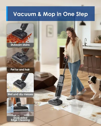 Miniatura 3 de Tineco Floor ONE i5 Stretch Aspiradora Húmeda y Seca, Aspirar y Trapear en Un Solo Paso, Succión Potente de 20kPa, Diseño Plegable de 180°, Diseño