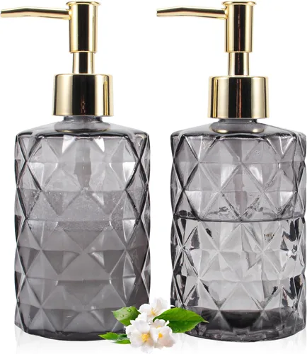Miniatura 10 de Dispensador de jabón con bomba, dispensador de jabón con patrón de diamante para encimera de cocina, baño, accesorios de baño rosa intenso Rosa
