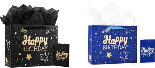 Miniatura 34 de Powbrace Bolsa de regalo de cumpleaños negra con papel de seda y tarjeta de felicitación, 13 x 10.2 x 4.9 pies, mediana