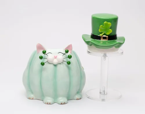 Miniatura 6 de Cosmos Gifts 21078 Tarro de cerámica del caramelo del gato bigote del día de San Patricio 6 1/2 "H