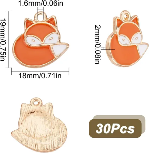 Miniatura 2 de SUNNYCLUE 1 caja de 30 dijes de zorro a granel, animales del bosque, encantadores colgantes de animales inteligentes para hacer joyas, pulseras
