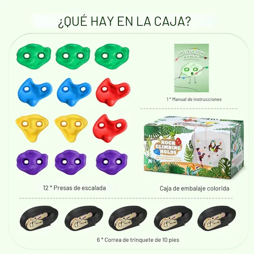 Miniatura 2 de TOPNEW 12 soportes para escalada de árboles ninja para niños escaladores, rocas de escalada para adultos con 6 correas de trinquete