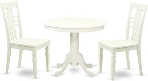 Miniatura 9 de East West Furniture El juego de habitación ANLG3-BCH-W de 3 piezas contiene una mesa de cocina redonda con pedestal y 2 sillas de comedor, 36 x 36