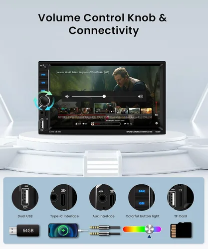 Miniatura 4 de Estéreo de coche doble DIN con CarPlay Android Auto, radio de pantalla táctil de 7 pulgadas, unidad principal universal de 2 DIN Bluetooth 5.0 FM