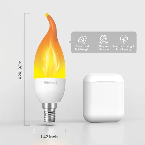 Miniatura 5 de Hompavo - Decoraciones de Navidad,【Actualizado】 Bombillas LED de llama, bombillas con 3 modos de luz parpadeante, bombilla de vela de llama con base