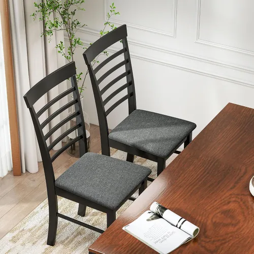 Miniatura 7 de HOMCOM Juego de 2 sillas de comedor de madera, sillas de cocina tapizadas de granja con marco de madera de goma para sala de estar, comedor, negro