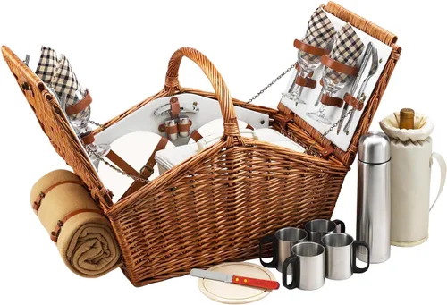 Picnic at Ascot Huntsman - Cesta de picnic estilo inglés con servicio para 4, juego de café y manta, diseñada, montada y aprobada de calidad en los