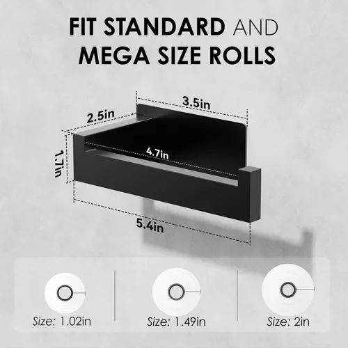 Miniatura 2 de Auxmir Soporte de papel higiénico negro mate, soporte de rollo de papel higiénico autoadhesivo para montaje en pared, acero inoxidable SUS304