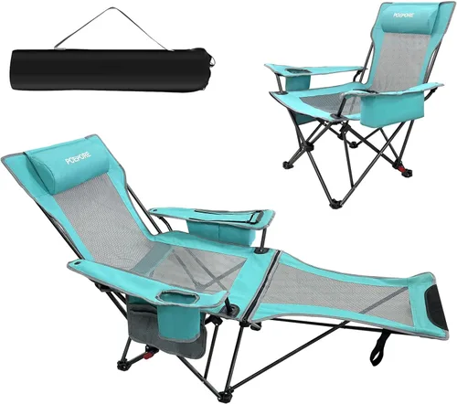 Miniatura 16 de Silla de camping reclinable de 4 posiciones con reposapiés, cómoda para adultos, tumbona plegable de 265 libras, silla de playa de malla con bolsa