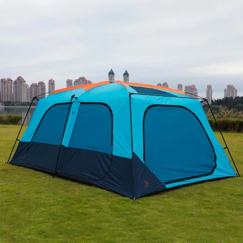 Miniatura 11 de KTT Extra Large Tent 12-14 Person,Family Cabin Tents,2 Rooms,Straight Wall,2 Doors 4 Windows with Mesh,Waterproof,Double Layer,Big Tent for Azul