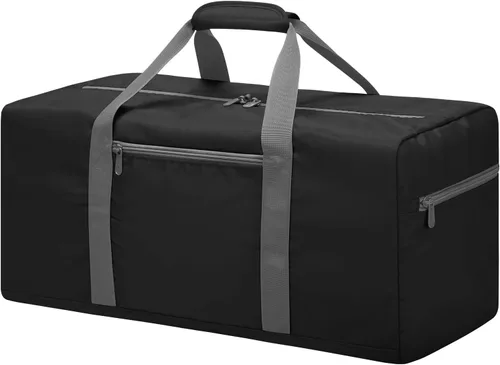 Bolsa de lona plegable de 22 pulgadas, pequeña bolsa de equipaje ligera para viajes, gimnasio, deporte, Negro -, Bolsa de lona pequeña