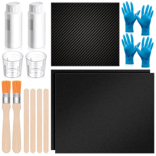 Teenyyou Kit de reparación de fibra de carbono de 15 piezas con tela de fibra de carbono de tejido liso de 3 k 7.05 oz, endurecedor de resina epoxi