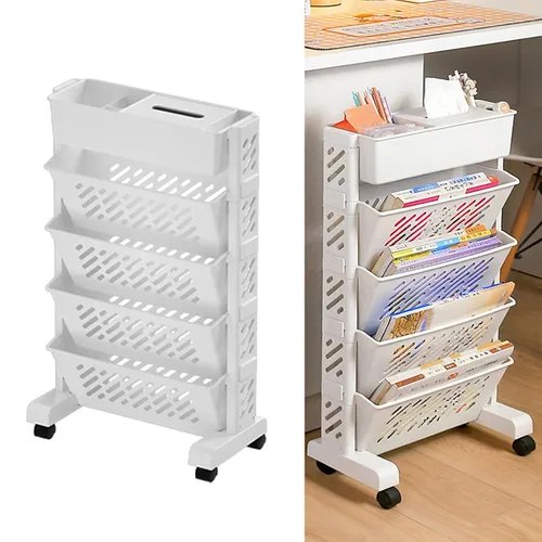 HURRISE Estante organizador de almacenamiento, estantería movible, organización rodante, estante extraíble para libros, estantería móvil con ruedas,