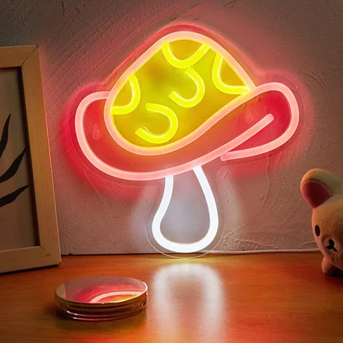 Miniatura 10 de Letrero de neón LED con forma de hongo de neón, luz nocturna alimentada por USB, arte de pared 3D y sala de juegos, dormitorio, sala de estar, rojo