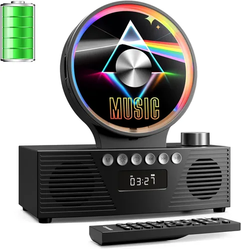 (negro) Reproductor de CD portátil retro para decoración del hogar, reproductor de CD con altavoces, Bluetooth/batería/control remoto, reproductores