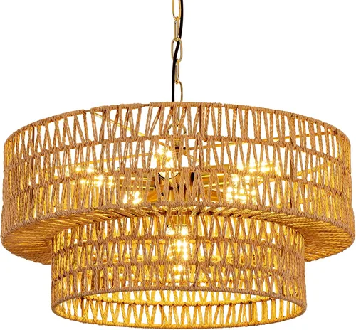 Miniatura 14 de Luces Colgantes de Cúpula de 15.75 Pulgadas, Luz de Metal Negro Dorado para Comedor, Accesorios de Iluminación de Candelabro Colgante Grande Moderno