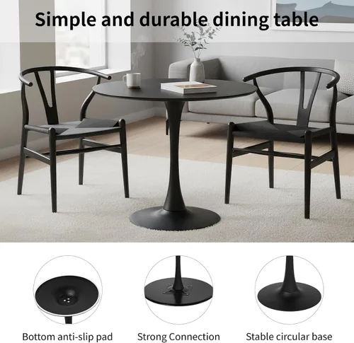 Miniatura 5 de Mesa de comedor redonda negra de 32 pulgadas, mesa de comedor circular moderna de mediados de siglo con base de pedestal para 2 a 4 personas