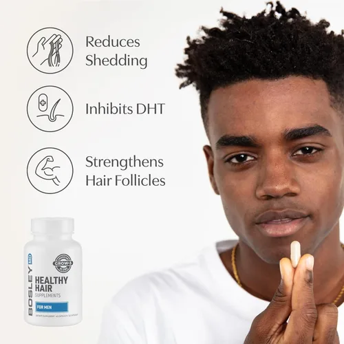 Miniatura 2 de Suplementos saludables para el crecimiento del cabello para hombres, botánicos que bloquean DHT con biotina, niacina, zinc y semillas de calabaza