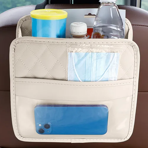 Miniatura 6 de Mandark Organizador de respaldo de asiento de automóvil, cuero PU, bolsillo de almacenamiento colgante para asiento trasero del vehículo, accesorios