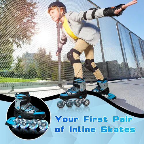 Miniatura 7 de Patines en línea ajustables para niños y adultos, patines al aire libre para principiantes con todas las ruedas iluminadas para niñas, niños, Azul