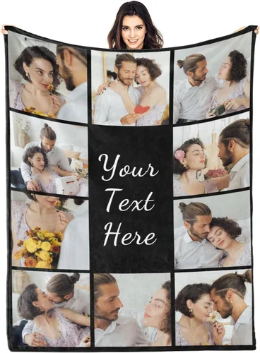 D-Story Manta personalizada con fotos con cualquier texto - Mantas con imágenes personalizadas para Navidad, cumpleaños, regalos para parejas,