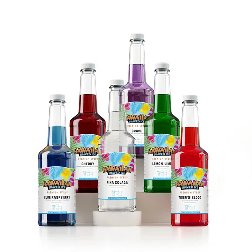 Miniatura 11 de Variedad de jarabe para raspadilla hawaiana, 6 sabores populares de 16 oz: cereza, uva, frambuesa azul, sangre de tigre, limón-lima, piña colada