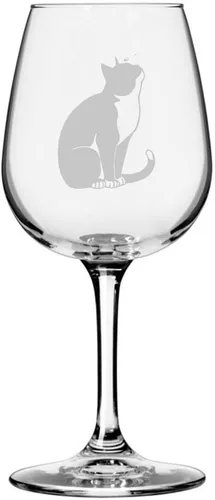 Miniatura 154 de Copa de vino de 12.75 onzas con temática de gato abisinio grabada para todo uso