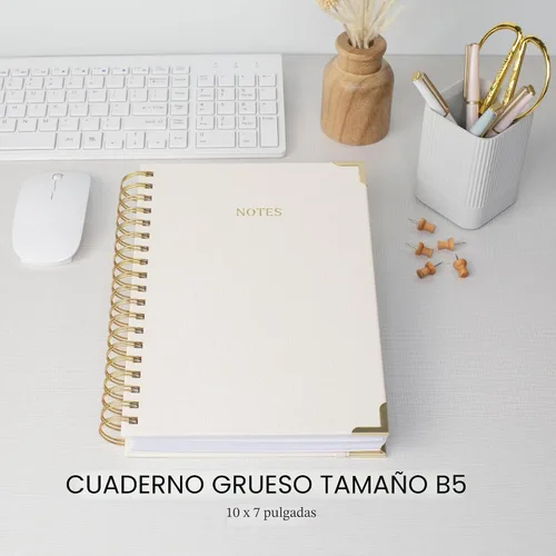 Miniatura 4 de Cuaderno en Espiral Grueso con Portada de Lino Moderno para Mujeres en Formato B5 - Cuaderno de Notas Rayado para la Universidad con 300 Páginas