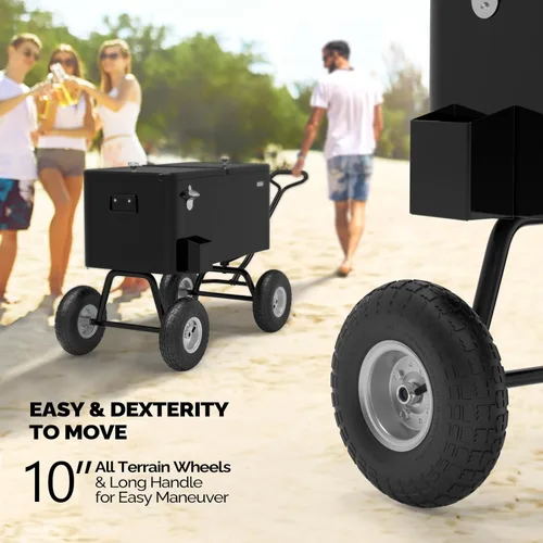 Miniatura 3 de VINGLI Caja Refrigeradora Rodante de 80 Cuartos de Galón, con Mango Largo y Ruedas de 10 Pulgadas, Portabebidas Portátil para Playa, Patio, Fiesta