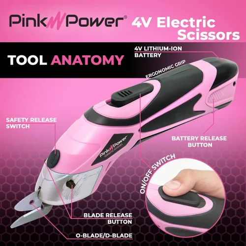 Miniatura 2 de Pink Power Tijeras eléctricas de tela para manualidades, costura, cartón, alfombra y álbumes de recortes, herramienta de corte profesional Rosa